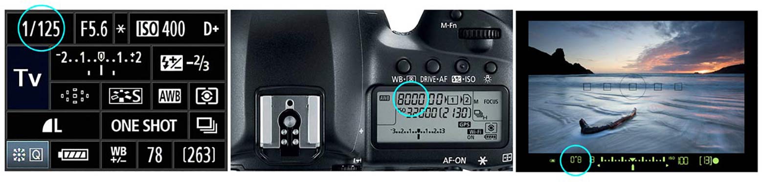 Viewing shutter speed on the camera LCD