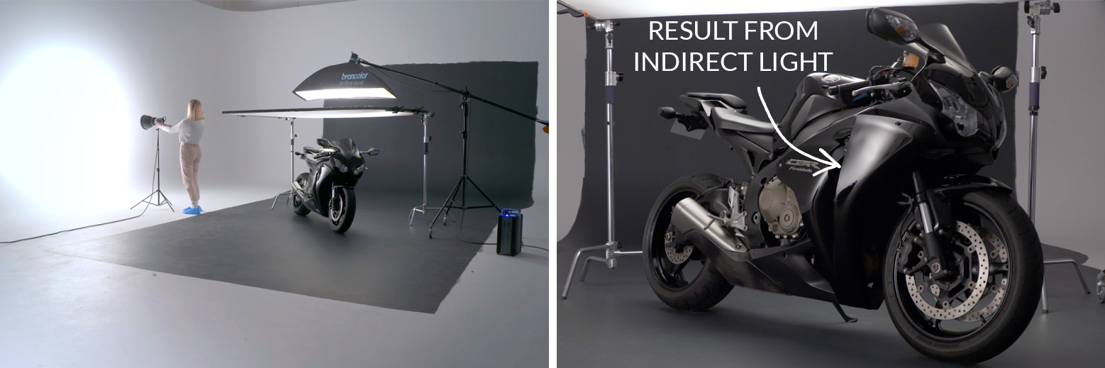 Studio lighting setup for motorbike photography