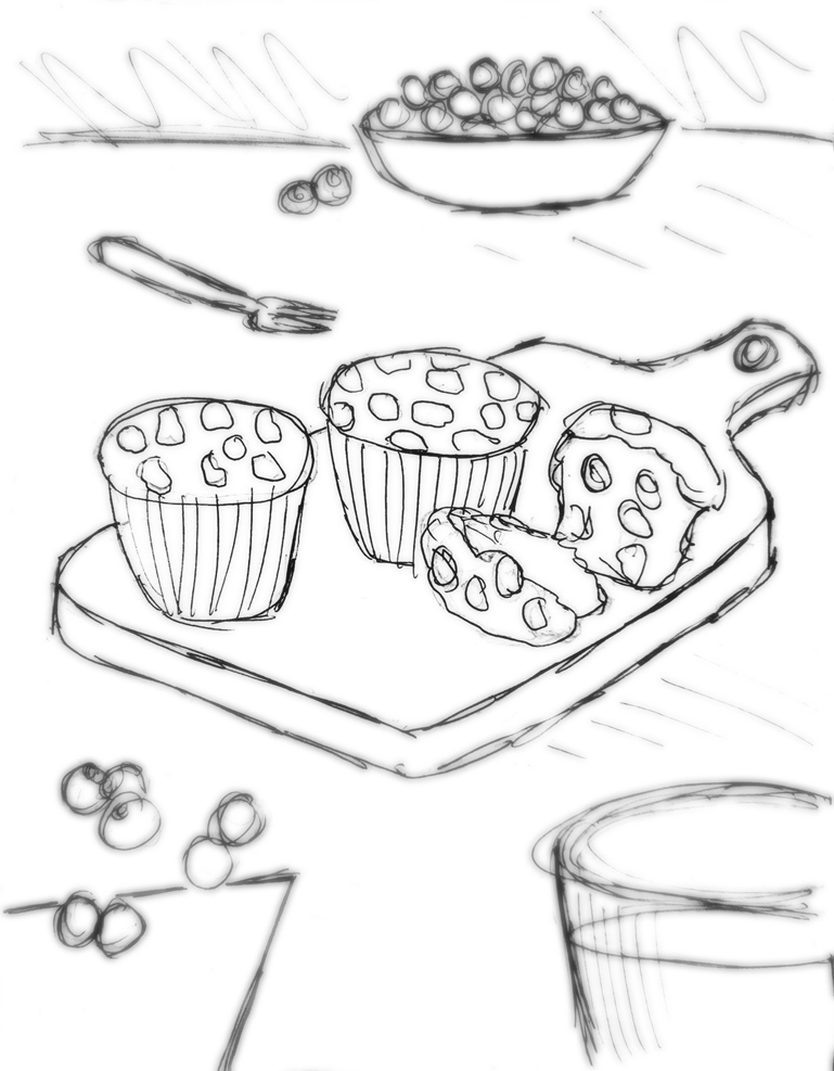 Annotated photography brief sketch of muffins