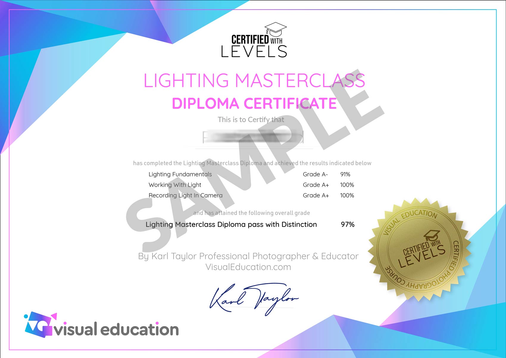 Lighting Masterclass Diploma Certificate