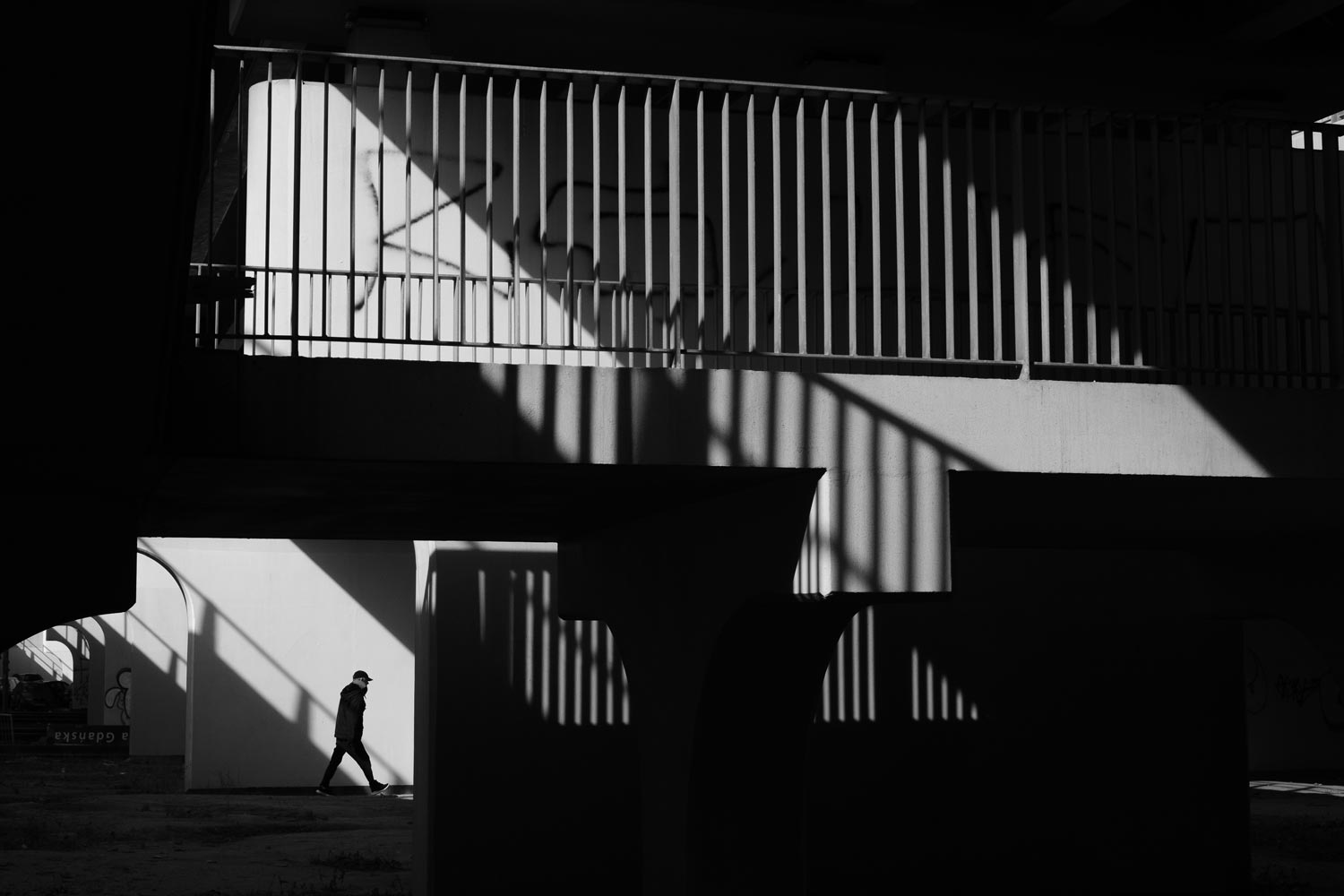 Striking photo of railings with strong shadows